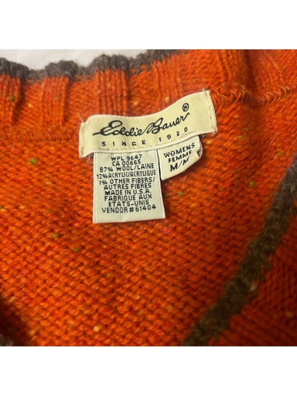 Vintage Eddie Bauer Medium Women’s Wool Blend Sweater Orange V-Neck Sweater Y2K - Picture 6 of 11